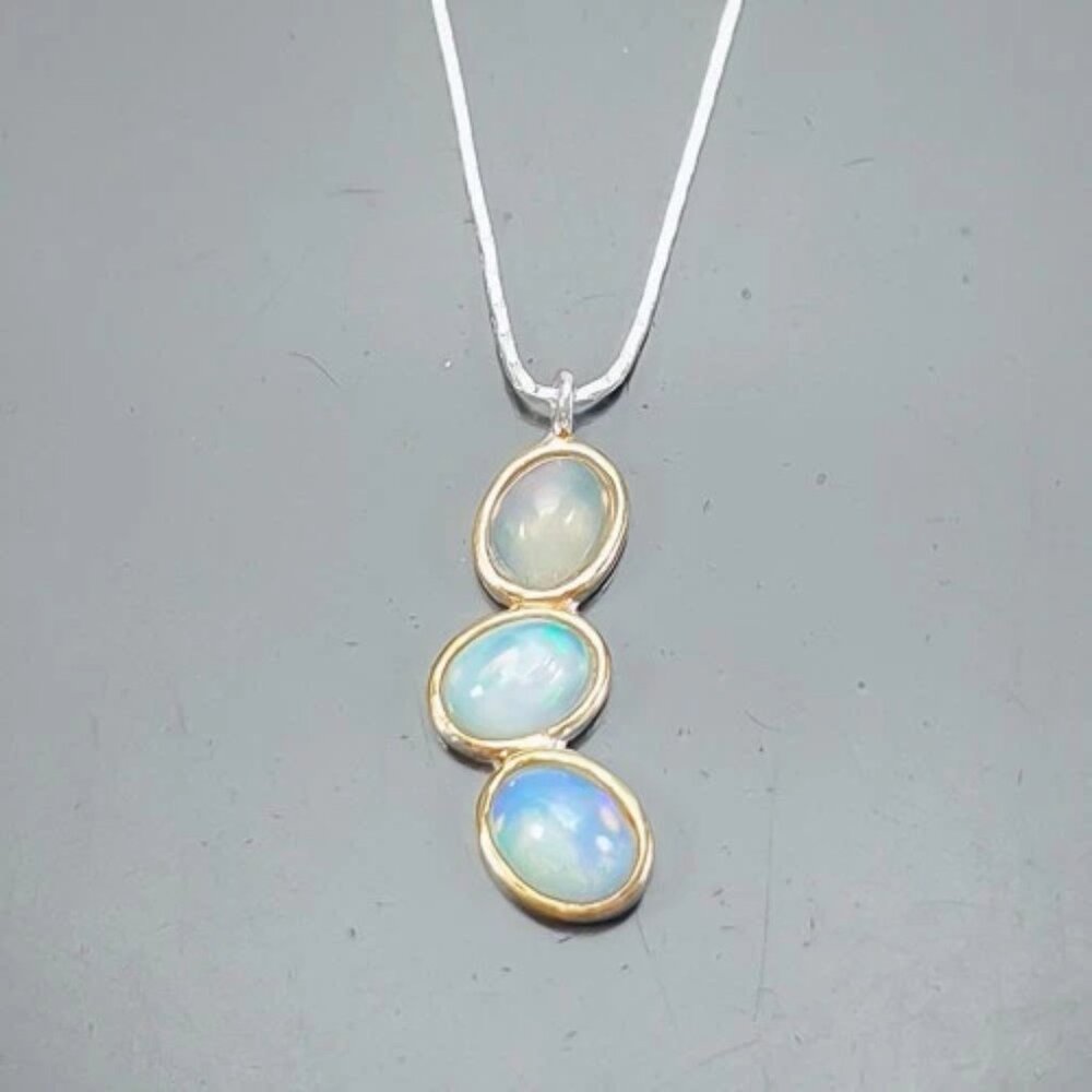 NECKLACE Natural Opal 925 17" including extension chain